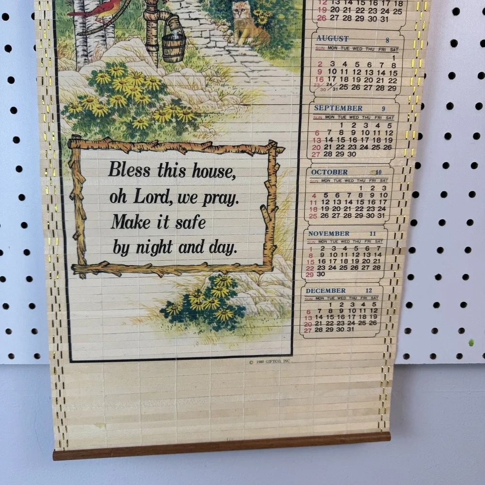 Vtg 1981‎ Bless This House wooden wall scroll farmhouse cottage decor